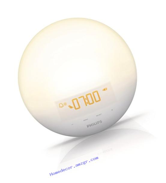 Philips Wake-Up Light Alarm Clock with Sunrise Simulation and Sunset Fading Night Light, White (HF3510)