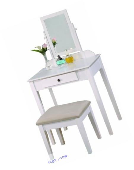 Crown Mark Iris Vanity Table/Stool, White Finish with Beige Seat