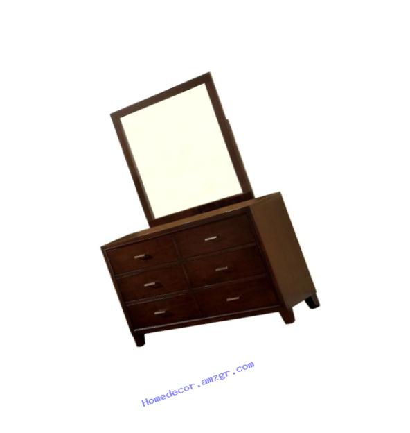 Furniture of America Sutherlin 6-Drawer Dresser and Square Mirror Set, Brown Cherry