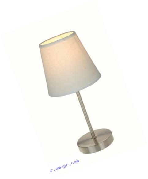Simple Designs LT2013-WHT Sand Nickel Mini Basic Table Lamp with Fabric Shade, White