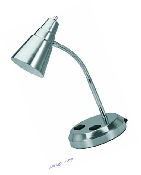 V-LIGHT Charging Outlet CFL Desk Lamp with 2 Grounded 2.5A Power Outlets and Adjustable Gooseneck Arm (VS20105BN)