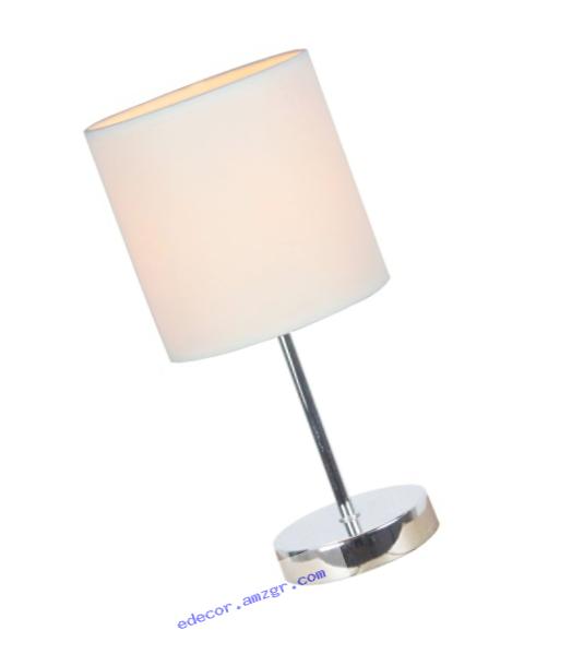 Simple Designs LT2007-WHT Chrome Mini Basic Table Lamp with Fabric Shade, White