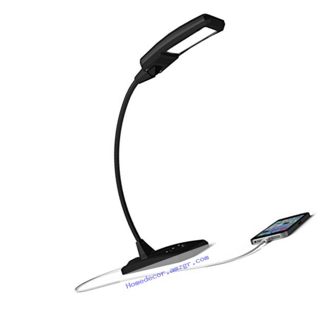 Newhouse Lighting 6W LED Desk Lamp w/ Dimmer and USB Charging Port Outlet (Phone and Tablet Charger), Black