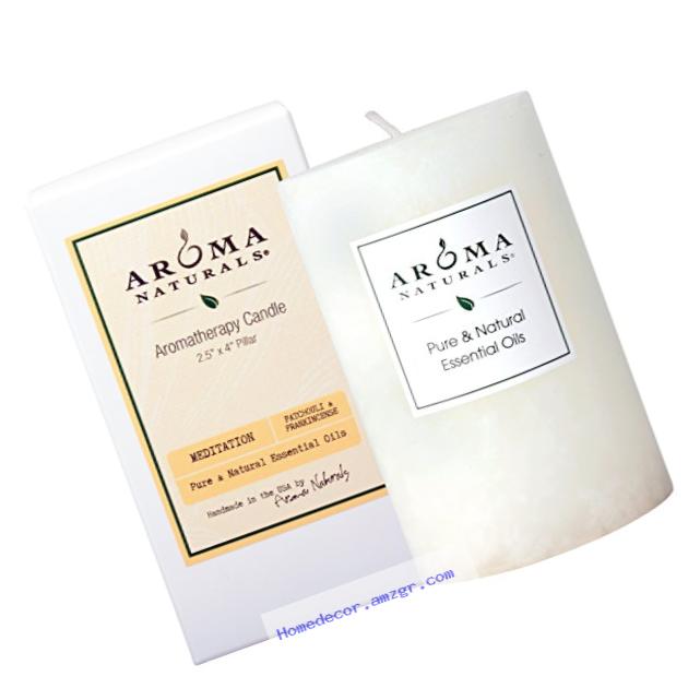 Aroma Naturals Patchouli and Frankincense Essential Oil White Scented Pillar Candle, Meditation, 2.5 inch x 4 inch