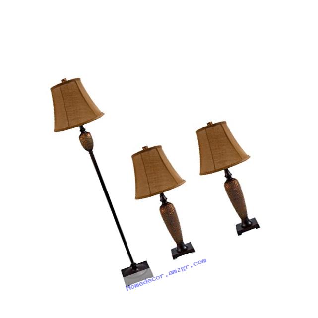 Elegant Designs LC1000-HBZ Three Pack Lamp Set (2 Table Lamps, 1 Floor Lamp), Hammered Bronze