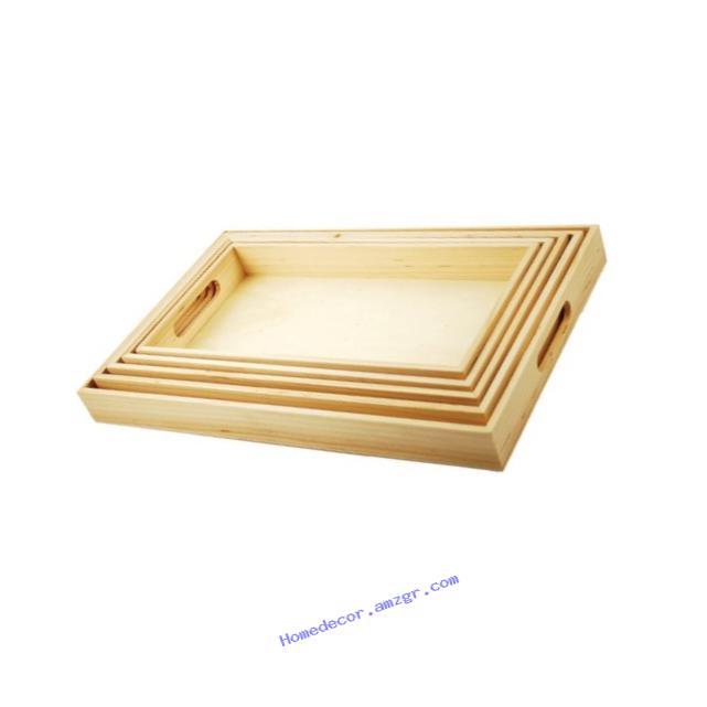 Multicraft Imports 5-Piece Paintable Wooden Trays with Handles, 6-5/8 by 13-Inch to 10-1/8 by 16-1/8-Inch