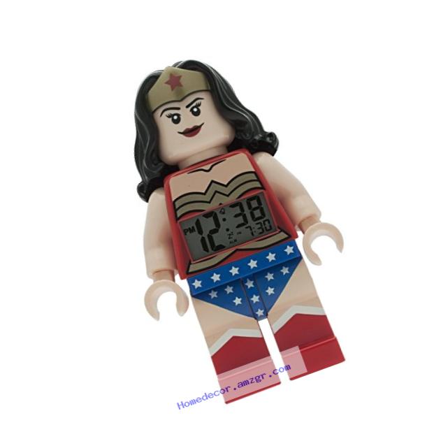 LEGO DC Comics Super Heroes Wonder Woman Kids Minifigure Light Up Alarm Clock  | red/blue | plastic | 9.5 inches tall | LCD display | boy girl | official