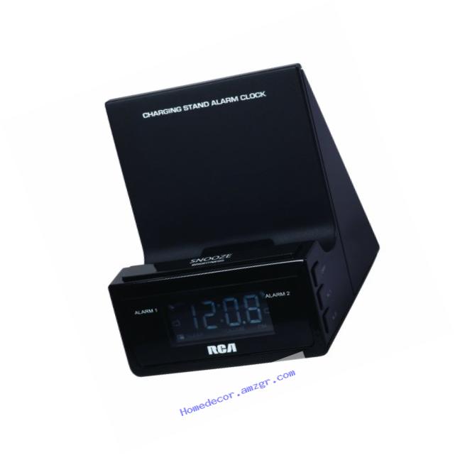RCA Charging Stand Alarm Clock with Built-in USB Charging
