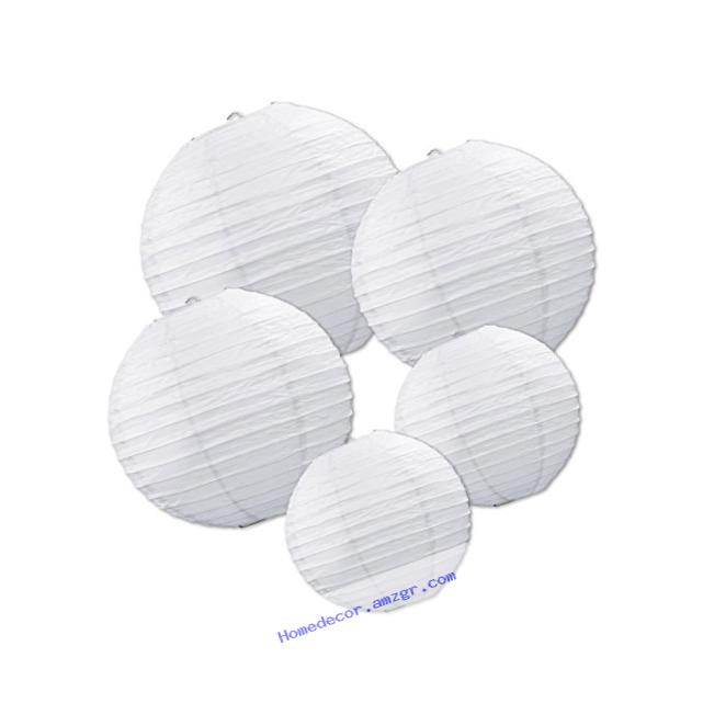 Beistle 54557-W White Paper Lantern Assortment, Assorted Sizes, 5 Paper Lanterns In Package