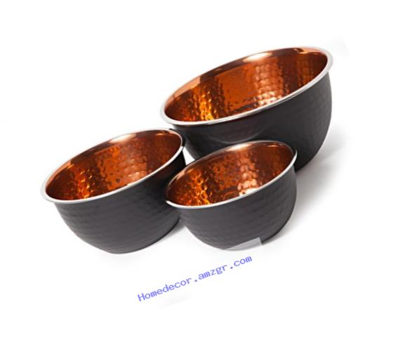 McSunley 755 3 Piece Stainless Steel Prep N Cook Decorative Bowl Set, Black