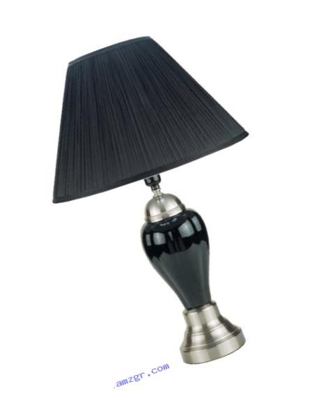 Ore International 6117SN-BK Ceramic Table Lamp, 27-Inch, Black/Silver