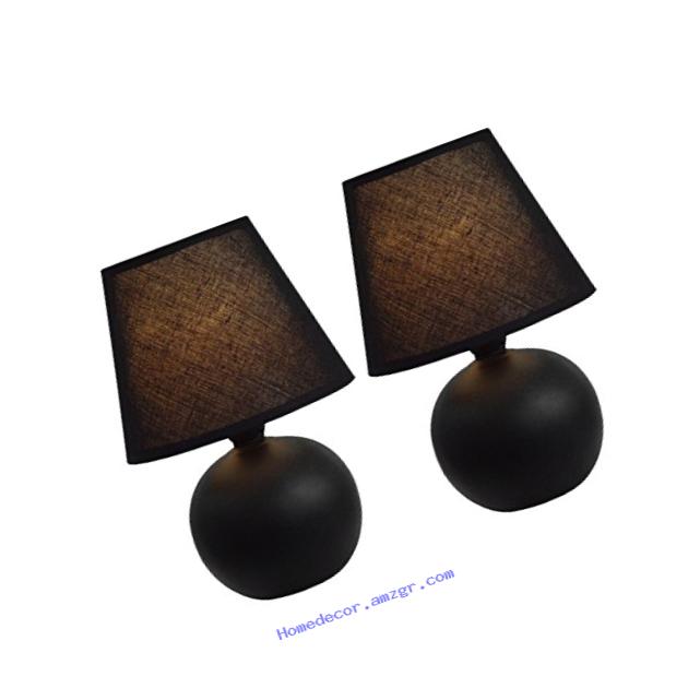 Simple Designs LT2008-BLK-2PK Mini Ceramic Globe Table Lamp 2 Pack Set, Black
