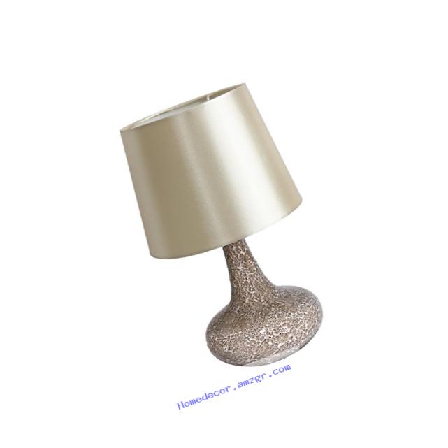 Simple Designs LT3039-CHA Mosaic Tiled Glass Genie Table Lamp with Satin Look Fabric Shade, Champagne