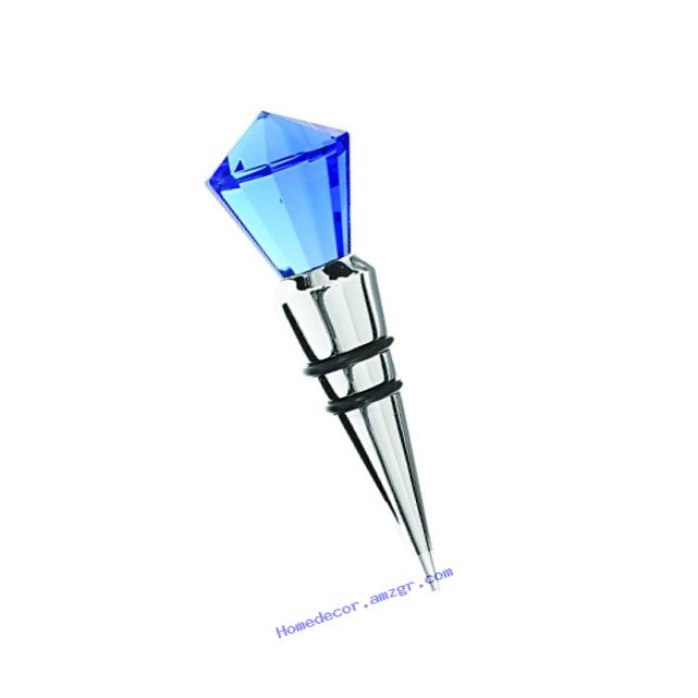 KALIFANO Diamond Glass Bottle Stopper Decorative Wine Stopper and Champagne Stopper - Blue