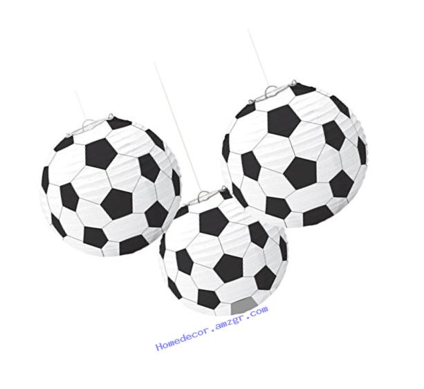 Amscan Soccer Goal Birthday Party Paper Lanterns Decoration (3 Piece), Black/White, 11.9 x 11