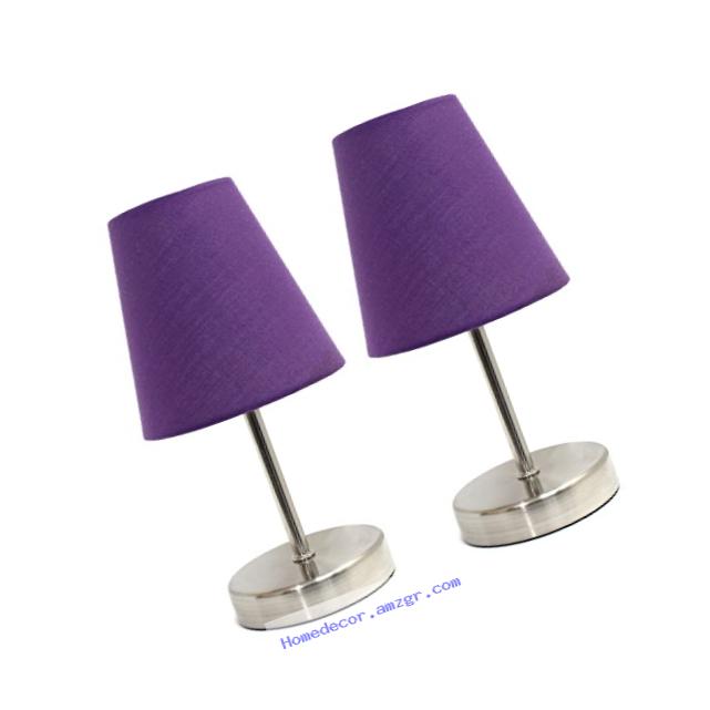 Simple Designs Home LT2013-PRP-2PK Sand Nickel Table Lamp with Fabric Shade Set, Purple