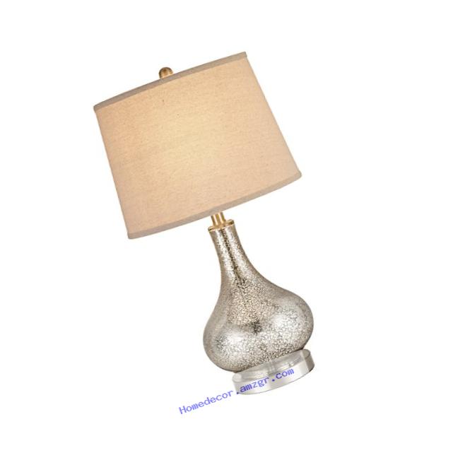 Catalina 19560-000 24-inch, 3-Way Mercury Glass Gourd Table Lamp with Beige Linen Drum  Shade, Brushed Nickel Base