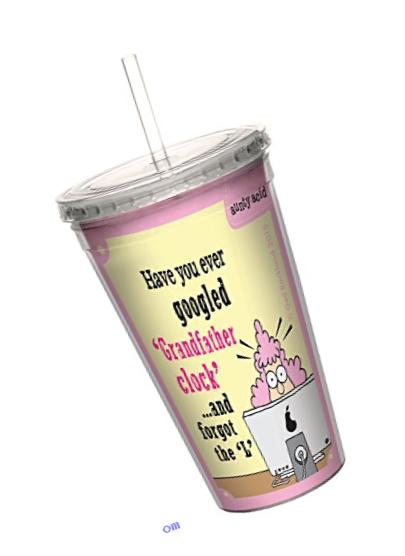 Tree-Free Greetings 16-Ounce Cool Cup with Reusable Straw, Aunty Acid Grandfather Clock (CC98590)