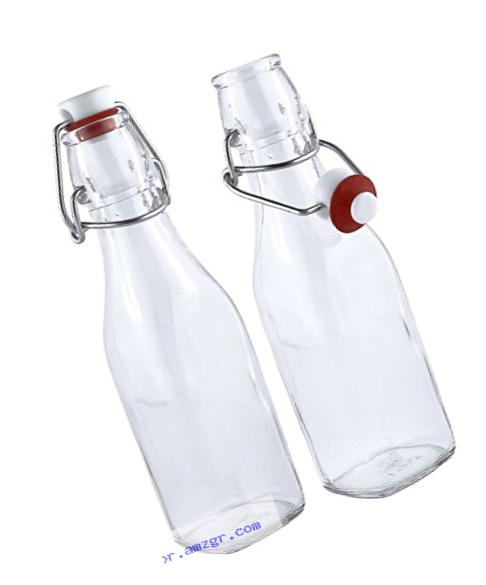 Estilo Swing Top Easy Cap Clear Glass Bottles, Square, 8.5 oz, Set of 6