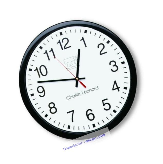 Charles Leonard Wall Clock, 14 Inch Thinline Quartz with 12 Inch Dial, Black/White (76820)