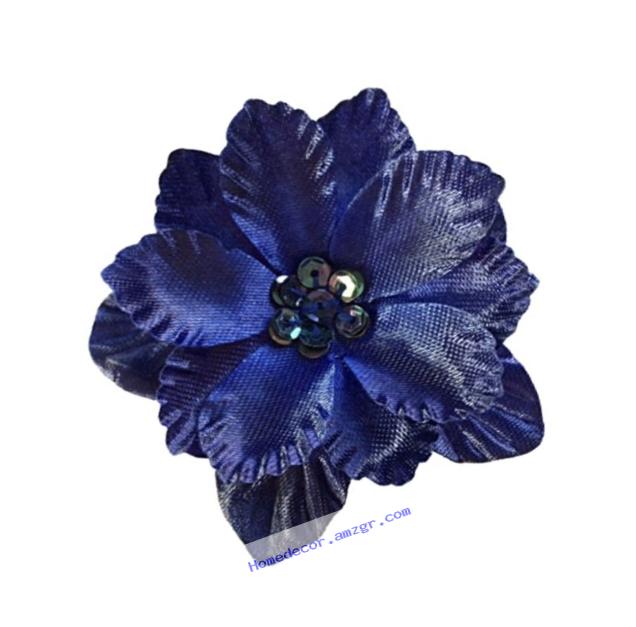 Cuteque International 6-Piece Satin Gladiola Flower with Matching Color Sequin Clusters Sewn in Center, 2.25-Inch, Navy