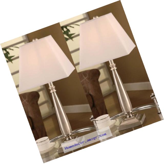 Brushed Nickel Table Lamp With Square White Shades Set of 2 Table Lamps