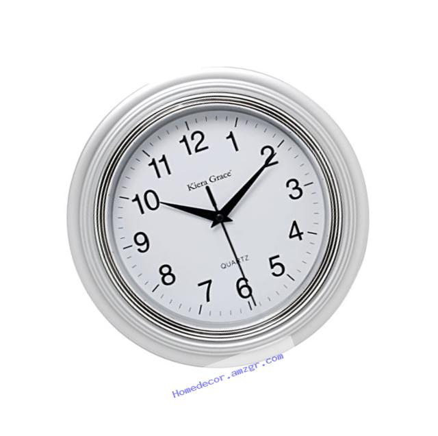 Kiera Grace Aster Round Wall Clock, 10-Inch, 1.5-Inch deep, Silver
