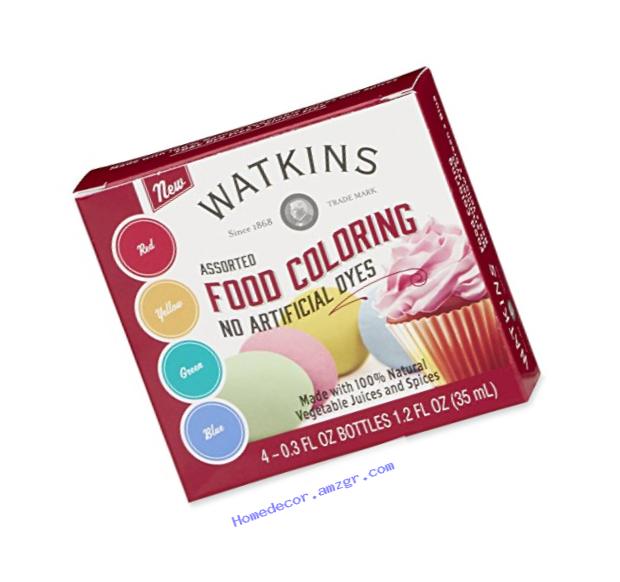 Watkins Assorted Food Coloring, Red/Yellow/Green/Blue, 1.2 Ounce