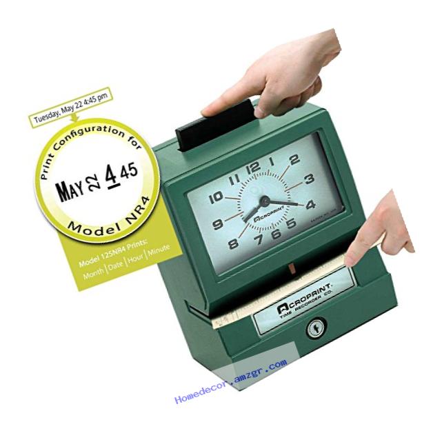 Acroprint 011070411 Model 125 Analog Manual Print Time Clock with Month/Date/0-12 Hours/Minutes