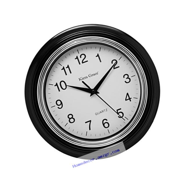 Kiera Grace Aster Round Wall Clock, 10 Inch, 1.5 Inch deep - Black
