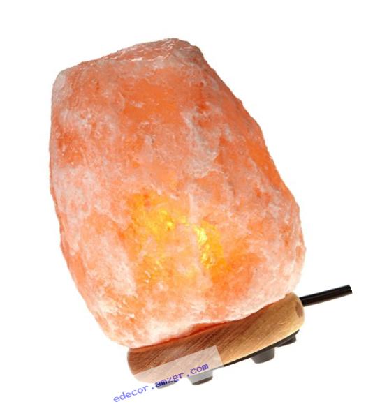 WBM Himalayan Glow 1001 Hand Carved Natural Salt Lamp with Genuine Neem Wood Base/Bulb and Dimmer Control, Crystal, Amber, 6 - 7-Inch, 5 - 6 lb