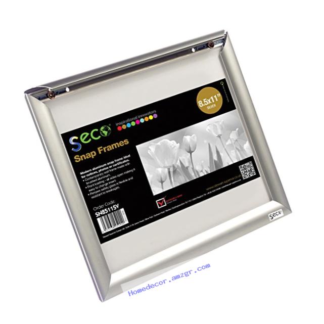 SECO Front Load Easy Open Snap Frame Poster/Picture Frame 8.5 x 11 Inches, Silver Metal Frame (SN8511-SV)