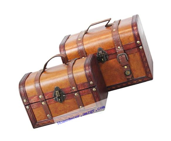 Vintiquewise(TM) Decorative Wood Leather Treasure Box (Set of 2)
