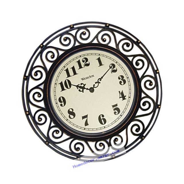 Westclox 32021 Round Filigree Rubbed Clock, 12-Inch, Bronze